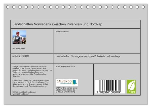 Produktbild: Landschaften Norwegens zwischen Polarkreis und Nordkap (Tischkalender 2026 DIN A5 quer), CALVENDO Monatskalender