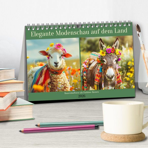 Produktbild: Elegante Modenschau auf dem Land. Bauernhoftiere als Fashion-Ikonen (Tischkalender 2026 DIN A5 quer), CALVENDO Monatskalender