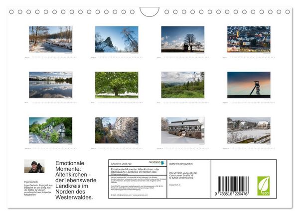 Produktbild: Emotionale Momente: Altenkirchen - der lebenswerte Landkreis im Norden des Westerwaldes. (Wandkalender 2026 DIN A4 quer), CALVENDO Monatskalender
