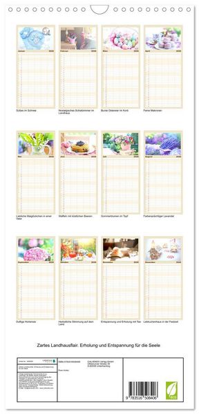 Produktbild: Familienplaner 2026 - Zartes Landhausflair. Erholung und Entspannung f&uuml;r die Seele mit 5 Spalten (Wandkalender, 21 x 45 cm) CALVENDO