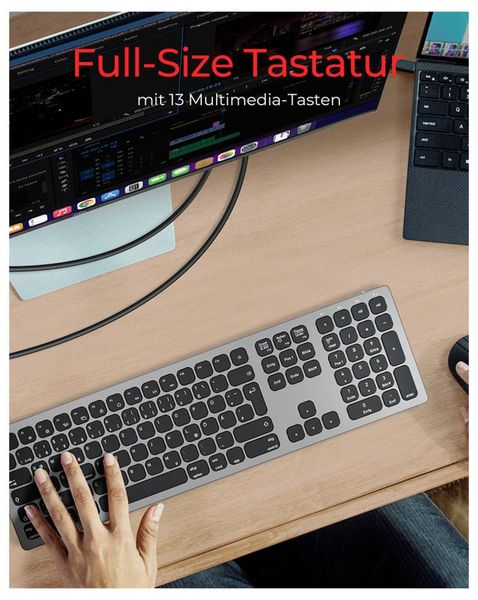 Produktbild: RAIDSONIC Full-Size Aluminium Tastatur, Bluetooth & RF, f&uuml;r Win & macOS