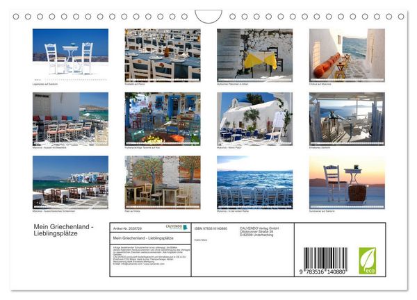 Produktbild: Mein Griechenland - Lieblingspl&auml;tze (Wandkalender 2026 DIN A4 quer), CALVENDO Monatskalender
