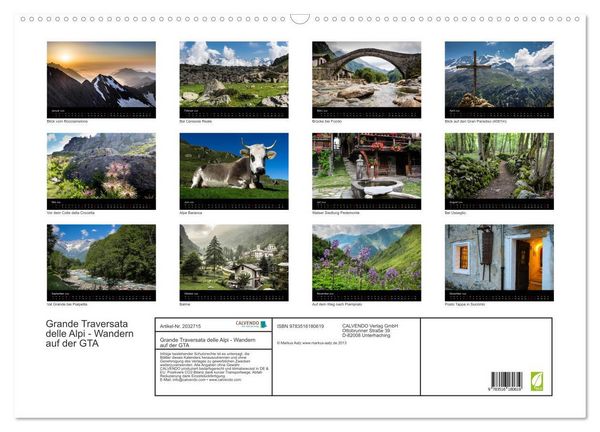 Produktbild: Grande Traversata delle Alpi - Wandern auf der GTA (Wandkalender 2026 DIN A2 quer), CALVENDO Monatskalender