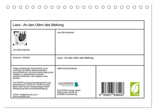 Produktbild: Laos - An den Ufern des Mekong (Tischkalender 2026 DIN A5 quer), CALVENDO Monatskalender