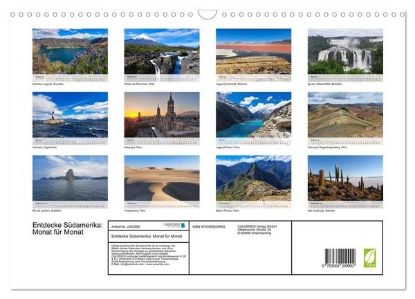 Produktbild: Entdecke S&uuml;damerika: Monat f&uuml;r Monat (Wandkalender 2027 DIN A3 quer), CALVENDO Monatskalender