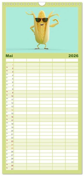 Produktbild: Familienplaner 2026 - Vegane Power - Kalender f&uuml;r Veganer, Vegetarier und alle Pflanzenfans mit 5 Spalten (Wandkalender, 21 x 45 cm) CALVENDO