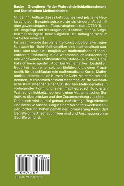Produktbild: Grundbegriffe der Wahrscheinlichkeitsrechnung und Statistischen Methodenlehre