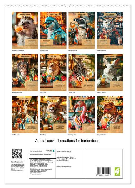 Produktbild: Animal cocktail creations for bartenders (High Quality Premium Wall Calendar 2026 DIN A2 portrait),CALVENDO 12 Month Wall Calendar