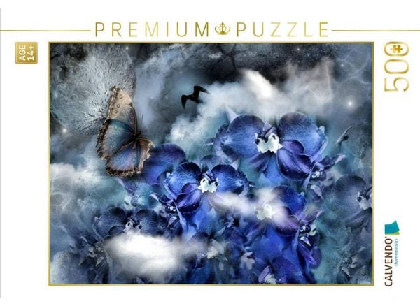 CALVENDO Puzzle Rittersporn mit Himmelsfalter | 500 Teile Lege-Größe 48 × 36 cm Foto-Puzzle für Erwachsene
