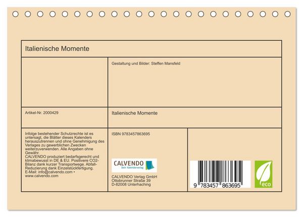 Produktbild: Italienische Momente (Tischkalender 2026 DIN A5 quer), CALVENDO Monatskalender
