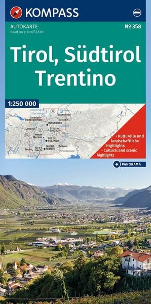 Produktbild: KOMPASS Autokarte Tirol, S&uuml;dtirol, Trentino/Tirolo, Alto Adige, Trentino 1:250.000