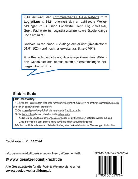 Produktbild: Logistikrecht 2024