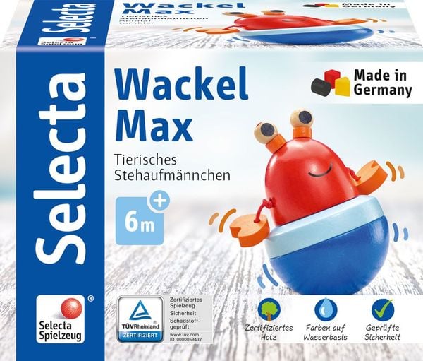 Produktbild: Selecta 61066 - Stehaufm&auml;nnchen, Wackel Max, Greifling, Holz, 13 cm