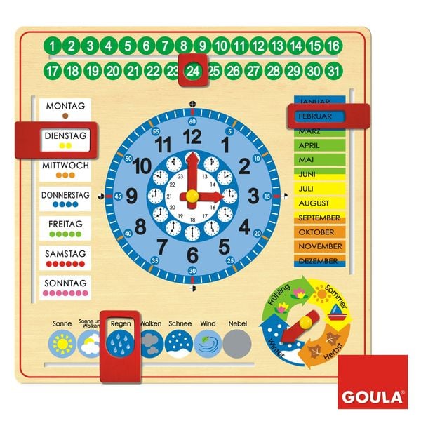 Goula Holz-Kalender-Uhr, Lernuhr