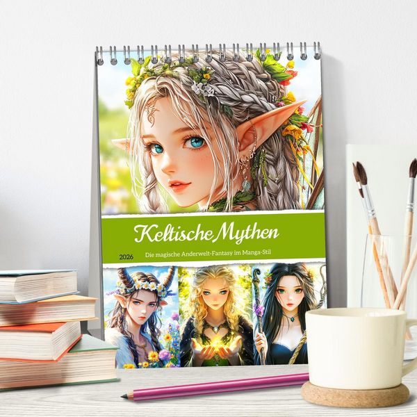 Produktbild: Keltische Mythen. Die magische Anderwelt-Fantasy im Manga-Stil (Tischkalender 2026 DIN A5 hoch), CALVENDO Monatskalender