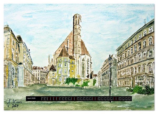 Produktbild: Wien in stillen Aquarellen (Wandkalender 2026 DIN A2 quer), CALVENDO Monatskalender