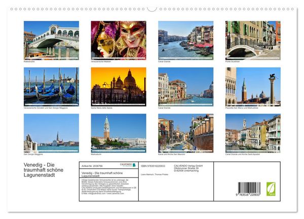 Produktbild: Venedig - Die traumhaft sch&ouml;ne Lagunenstadt (hochwertiger Premium Wandkalender 2026 DIN A2 quer), Kunstdruck in Hochglanz