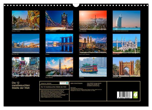 Produktbild: Die 12 meistbesuchten St&auml;dte der Welt (Wandkalender 2026 DIN A3 quer), CALVENDO Monatskalender