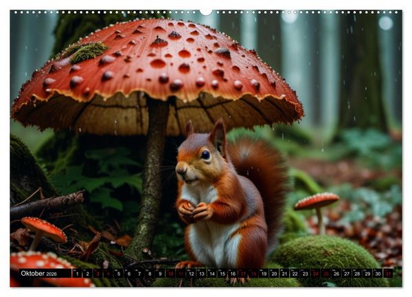 Produktbild: Rote Eichh&ouml;rnchen - zauberhaft anders mit KI (hochwertiger Premium Wandkalender 2026 DIN A2 quer), Kunstdruck in Hochglanz