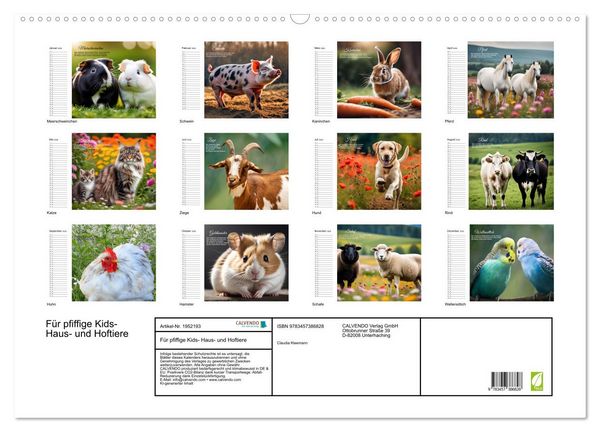 Produktbild: F&uuml;r pfiffige Kids- Haus- und Hoftiere (Wandkalender 2026 DIN A2 quer), CALVENDO Monatskalender