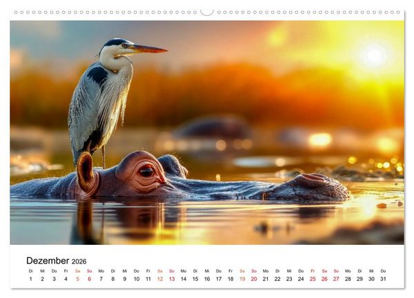 Produktbild: Flusspferde - die stillen Giganten (hochwertiger Premium Wandkalender 2026 DIN A2 quer), Kunstdruck in Hochglanz