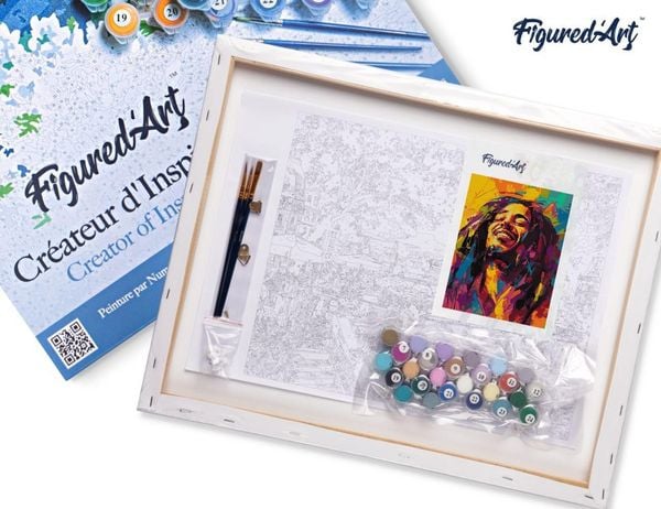 Produktbild: FiguredArt FA10272-Y - Malen nach Zahlen, Street Art Reggae, Leinen-Keilrahmen (40x50cm), Malset, Paint by Numbers