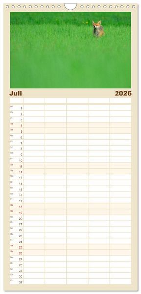 Produktbild: Familienplaner 2026 - Auf den Spuren der Stadtf&uuml;chse mit 5 Spalten (Wandkalender, 21 x 45 cm) CALVENDO