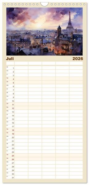 Produktbild: Familienplaner 2026 - Eiffelturm: Kreativ anders mit 5 Spalten (Wandkalender, 21 x 45 cm) CALVENDO
