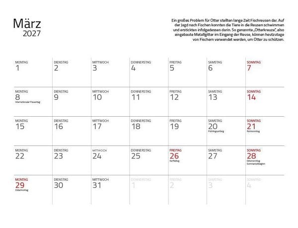 Produktbild: Otter Kalender 2027 Wandkalender Eintragkalender