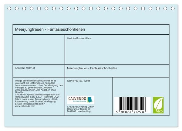 Produktbild: Meerjungfrauen - Fantasiesch&ouml;nheiten (Tischkalender 2026 DIN A5 quer), CALVENDO Monatskalender