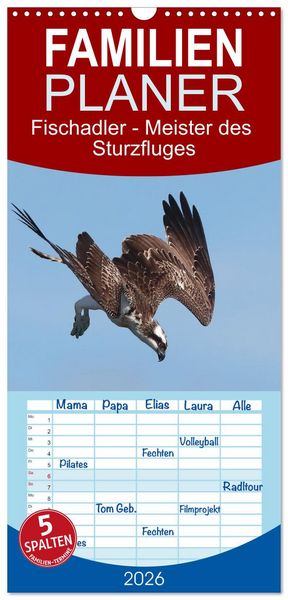 Produktbild: Familienplaner 2026 - Fischadler - Meister des Sturzfluges mit 5 Spalten (Wandkalender, 21 x 45 cm) CALVENDO