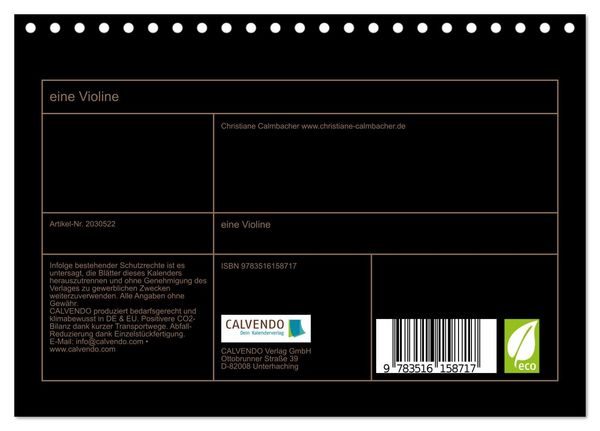 Produktbild: eine Violine (Tischkalender 2026 DIN A5 quer), CALVENDO Monatskalender