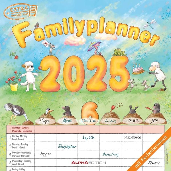 'Familienplaner Cartoon 2025 - Broschürenkalender 30x30 cm (30x60 geöffnet) - Kalender mit Platz 