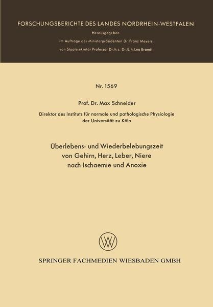 Produktbild: &Uuml;berlebens- und Wiederbelebungszeit von Gehirn, Herz, Leber, Niere nach Ischaemie und Anoxie