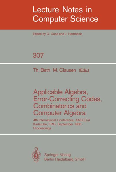 Produktbild: Applicable Algebra, Error-Correcting Codes, Combinatorics and Computer Algebra
