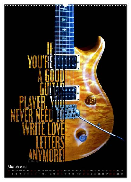 Produktbild: Rock Guitar Beauties (High Quality Premium Wall Calendar 2026 DIN A2 portrait),CALVENDO 12 Month Wall Calendar