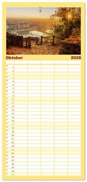 Produktbild: Familienplaner 2026 - Romantisches Budapest - Ungarns sch&ouml;ne Hauptstadt an der Donau mit 5 Spalten (Wandkalender, 21 x 45 cm) CALVENDO
