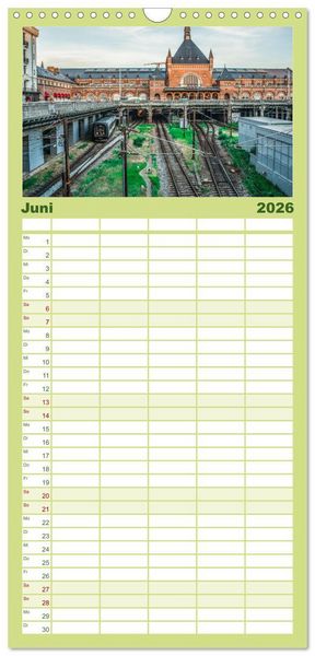 Produktbild: Familienplaner 2026 - D&auml;nische Eisenbahnen mit 5 Spalten (Wandkalender, 21 x 45 cm) CALVENDO