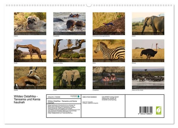 Produktbild: Wildes Ostafrika - Tansania und Kenia hautnah (hochwertiger Premium Wandkalender 2026 DIN A2 quer), Kunstdruck in Hochglanz