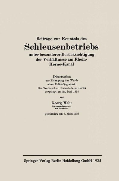Produktbild: Beitr&auml;ge zur Kenntnis des Schleusenbetriebs unter besonderer Ber&uuml;cksichtigung der Verh&auml;ltnisse am Rhein-Herne-Kanal