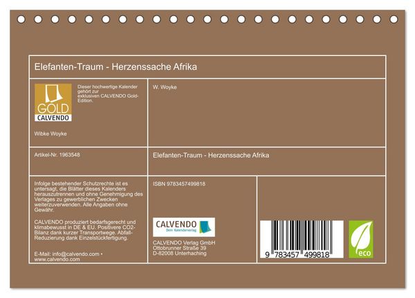Produktbild: Elefanten-Traum - Herzenssache Afrika (Tischkalender 2026 DIN A5 quer), CALVENDO Monatskalender