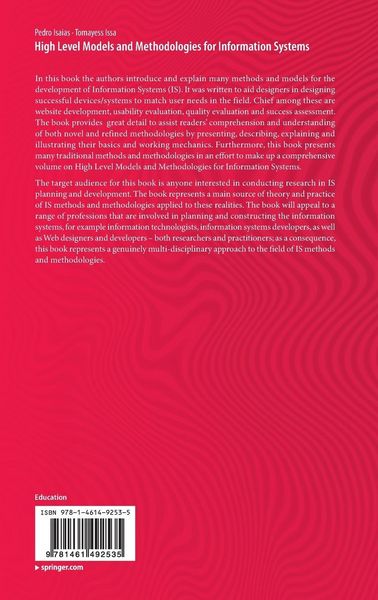 Produktbild: High Level Models and Methodologies for Information Systems