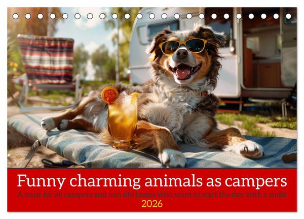 Funny charming animals as campers (Desk Calendar 2026 DIN A5 landscape), CALVENDO 12 Month DeskCalendar