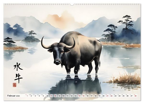 Produktbild: Tierische Anmut - japanische Aquarellkunst von der Natur inspiriert (hochwertiger Premium Wandkalender 2026 DIN A2 quer), Kunstdruck in Hochglanz