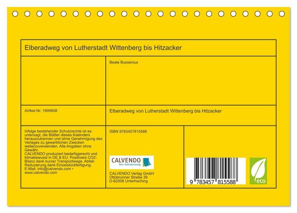 Produktbild: Elberadweg von Lutherstadt Wittenberg bis Hitzacker (Tischkalender 2026 DIN A5 quer), CALVENDO Monatskalender