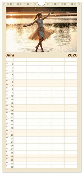 Produktbild: Familienplaner 2026 - Fl&uuml;gel aus Licht - Ballett in der Poesie der Natur mit 5 Spalten (Wandkalender, 21 x 45 cm) CALVENDO