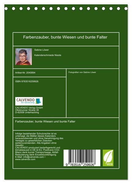 Produktbild: Farbenzauber, bunte Wiesen und bunte Falter (Tischkalender 2026 DIN A5 hoch), CALVENDO Monatskalender