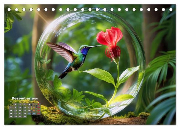 Produktbild: Kolibri in der Glaskugel (Tischkalender 2026 DIN A5 quer), CALVENDO Monatskalender