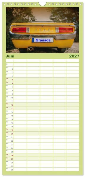 Produktbild: Familienplaner 2027 - Automobile Tr&auml;ume der 70er mit 5 Spalten (Wandkalender, 21 x 45 cm) CALVENDO