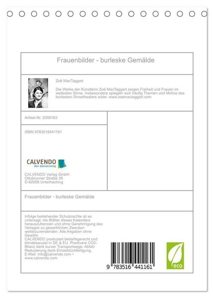 Produktbild: Frauenbilder - burleske Gem&auml;lde (Tischkalender 2026 DIN A5 hoch), CALVENDO Monatskalender